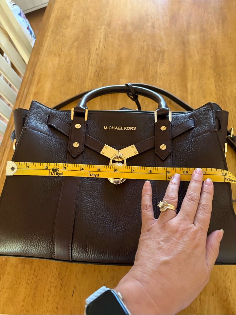 Michael Kors Dark Brown Leather Satchel with Gold Hardware - Picture 10 of 15